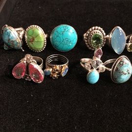 GORGEOUS STERLING SILVER TURQUOISE AND GEMSTONE RINGS