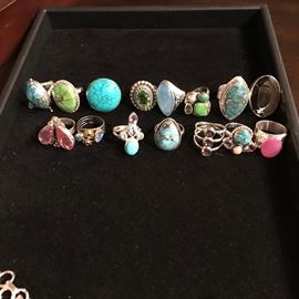 GORGEOUS STERLING SILVER TURQUOISE AND GEMSTONE RINGS