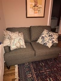 MODERN GRAY LOVE-SEAT AND DECORATIVE PILLOWS