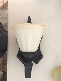 25 - Wrought iron -  white glass shade                      We would like to sell all lights before the sale. Please contact Mickey if interested 760-519-1665      