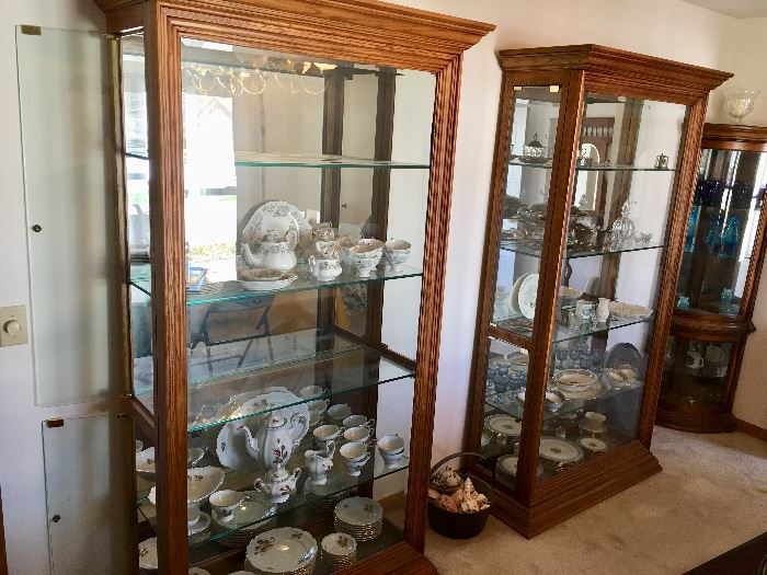2 contemporary side open display cabinets curios