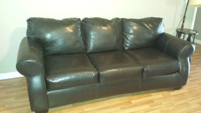 Brown Micro Leather Sofa, Excellent Condition 