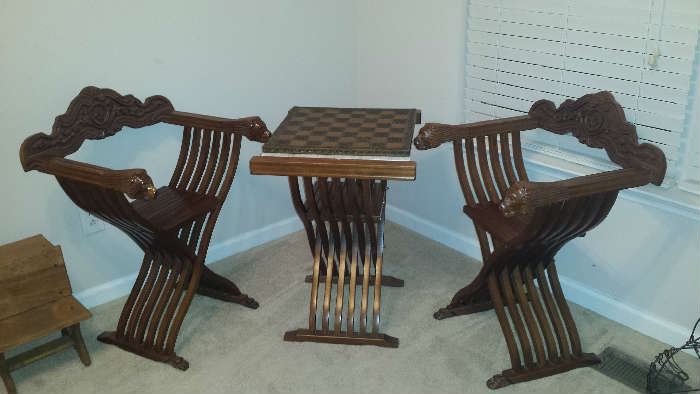 German Hand Carved Chair & Table Set 
