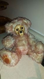 Vintage Collectible Bear with wooden face, signed 