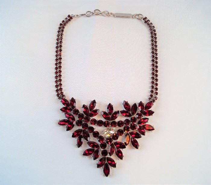 Yves Saint Laurent Red and Clear Rhinestone Necklace Signed and Numbered Rare