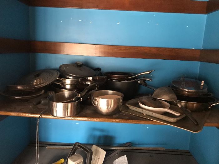 Various Kitchen Pots and Pans.  