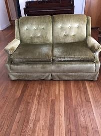 Vintage show room condition green velvet loveseat