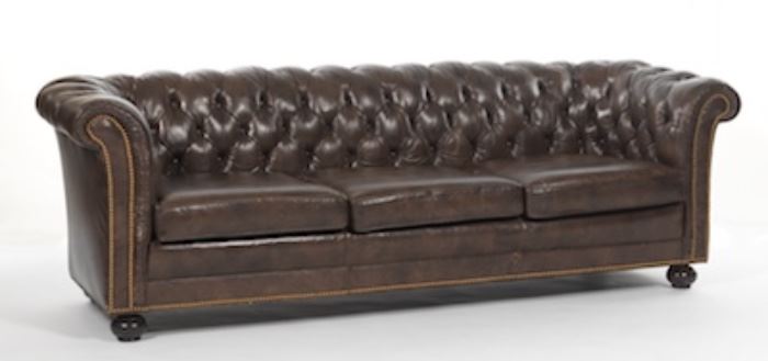  Brown Leather Chesterfield Style Sofa