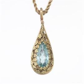 14k Gold Necklace with Aquamarine Pendant 