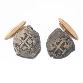 1700S Reales Silver Coin Cufflinks with 14k Mounts
