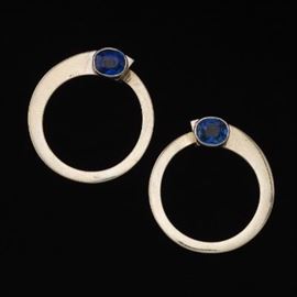 A Pair of Gold and Sapphire Earrings 