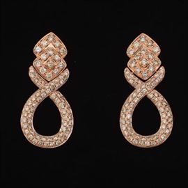 A Pair of Rose Gold and Diamond Earrings 