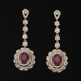A Pair of Ruby and Diamond Earrings 