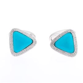 A Pair of Turquoise and Diamond Cufflinks 