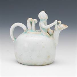 Antique Chinese Celadon Glazed Boy Riding Dragon Ceramic Water Dropper, with Presentation Box 