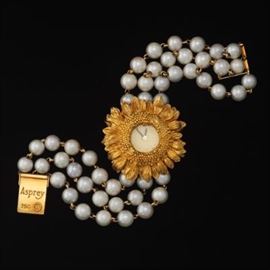 Asprey Sunflower Gold and Pearl Bracelet Watch 