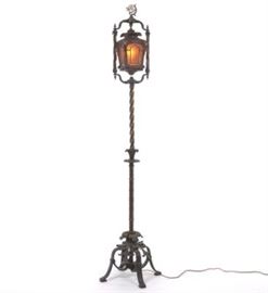 Cast Bronze and Wrought Iron Touchiere with Mica Shade