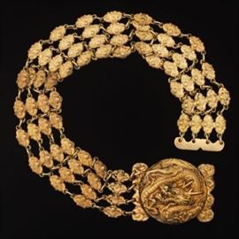 Chinese Antique Gold on Copper Dragon and Ape Choker Necklace 