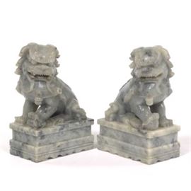Chinese Pair of Carved Stone Foo Dogs 