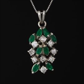 Diamond and Emerald Pendant on Chain 