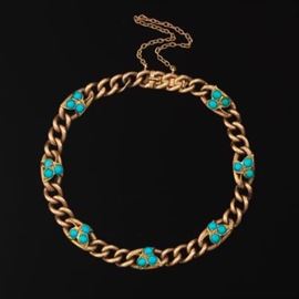English Victorian Gold and Turquoise Bracelet 
