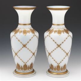 French Neoclassical Oversized Opaline Glass Pair of Vases, ca. MidLate 19th Century