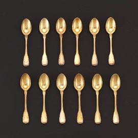 French Sterling Silver Twelve Gold Wash Demitasse Spoons 