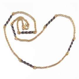 Gold and Cobalt Blue Enamel Station Chain Necklace 