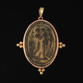 Gold, Silver and Cameo Pendant 