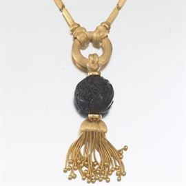 Henry Dunay Black Jade and Gold Tassel Necklace 