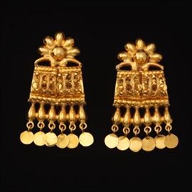 High Karat Gold Hand Made Fringed Earrings 