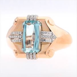 Impressive Aquamarine and Diamond Retro Cuff Bracelet 