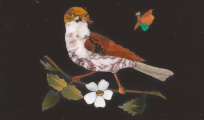 Italian Pietra Dura Plaque of a Bird and Butterfly 