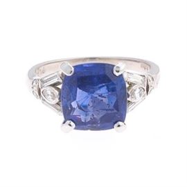 Ladies Birks Art Deco Platinum, Natural ColorChange Sapphire and Diamond Ring 