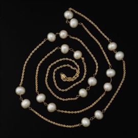 Ladies Gold and 9.5mm Pearl Necklace 