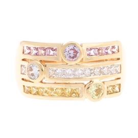 Ladies Gold and Colored Topaz Fashion Ring 