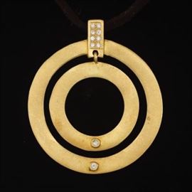 Ladies Gold and Diamond Double Circle Pendant 