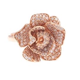 Ladies Gold and Diamond Encrusted Rose Ring 