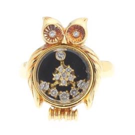 Ladies Gold and Diamond Owl Ring 