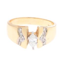 Ladies Gold and Marquis Cut Diamond Ring 