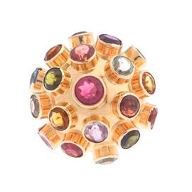 Ladies Gold and MultiGem Dome Ring 