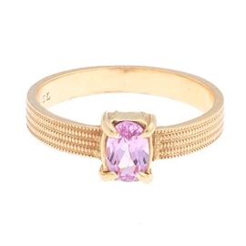 Ladies Gold and Pink Topaz Ring 
