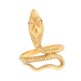 Ladies Gold and Ruby Serpent Ring 