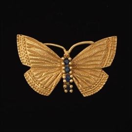 Ladies Gold and Sapphire Butterfly Brooch 