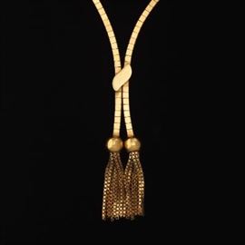 Ladies Gold Split Omega and Double Tassel Necklace 