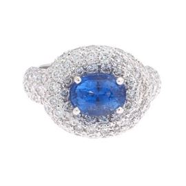 Ladies Gold, 2.07Ct. Natural Blue Sapphire and Diamond Ring 