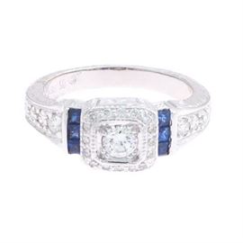Ladies Gold, Diamond and Blue Sapphire Ring 