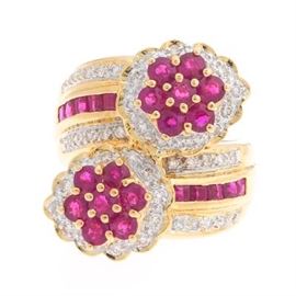 Ladies Gold, Ruby and Diamond Ring 