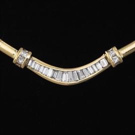 Ladies Italian Gold and Diamond Omega Chain Necklace 