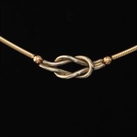 Ladies Italian TriTone Gold Infinity Knot Omega Necklace 